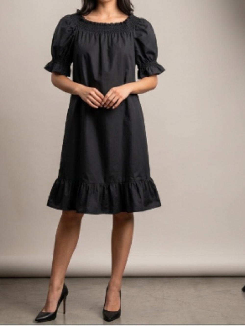 Mud Pie Black Puff Sleeve Ruffle Hem Dress Sz Small Women